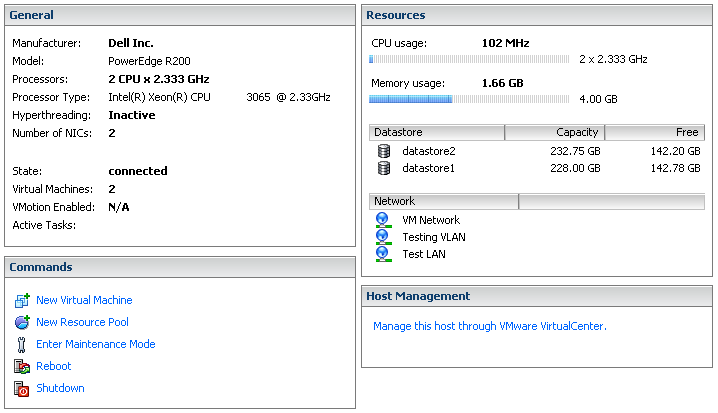 Screenshot showing my datastores and two VMs
running